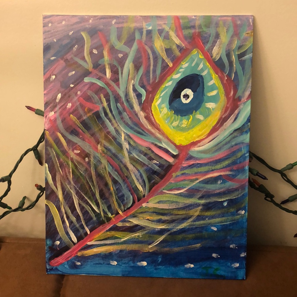 Peacock eye feather art